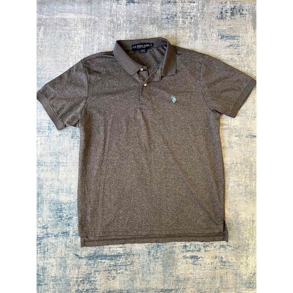 US Polo Assn Marled Gray Polo Tee Medium - Picture 1 of 5
